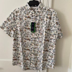 NWT Original Penguin Bright White Multiprint Button Down Shirt Size M OPWF2026OP